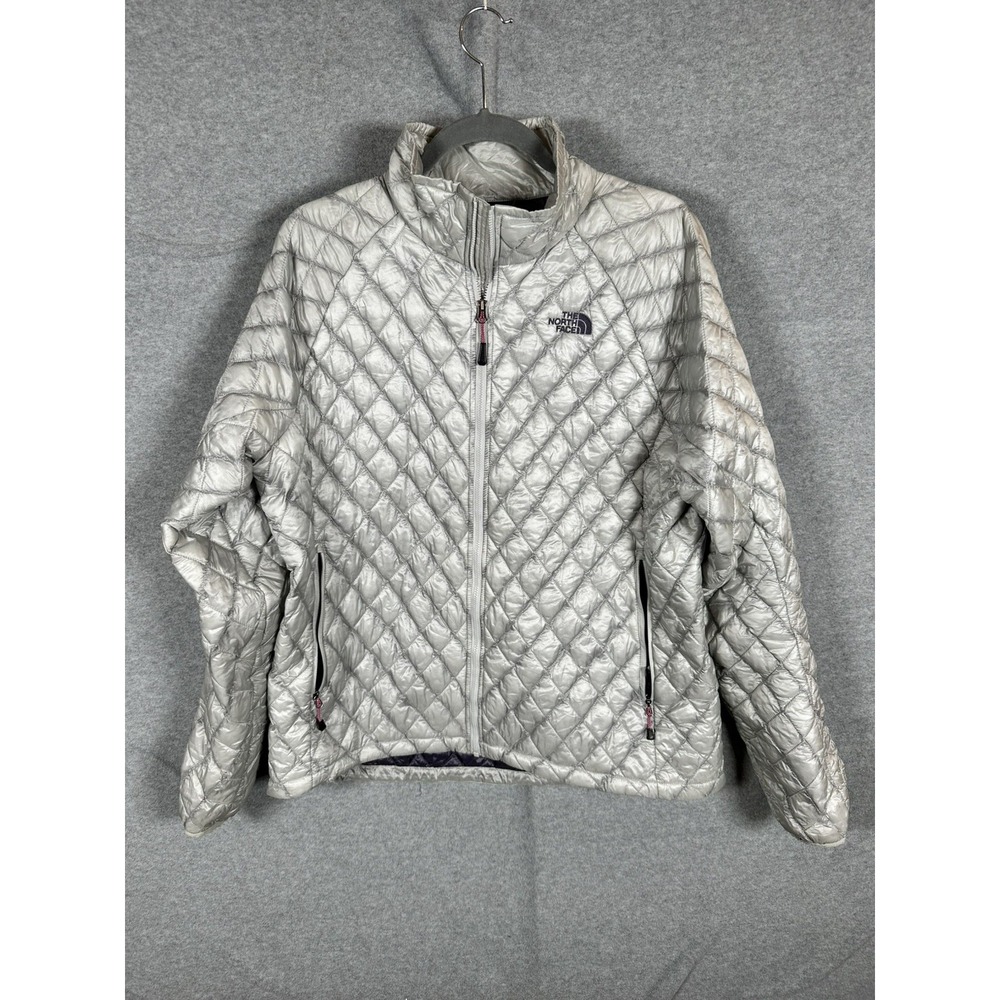 The North Face Women's XL ThermoBall Jacket Metallic Silver Quilted A7ZL